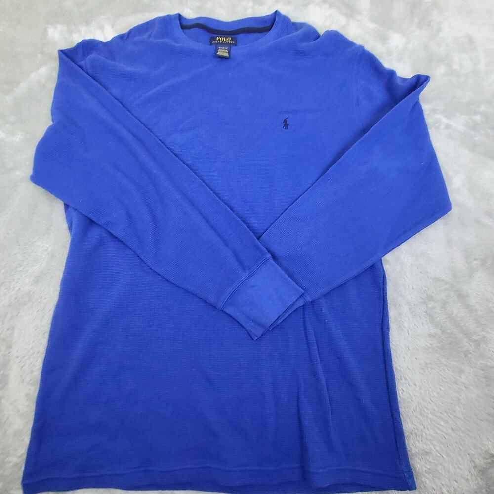 Polo Ralph Lauren Shirt Mens XL Blue Knit Thermal Crewneck Long Sleeve